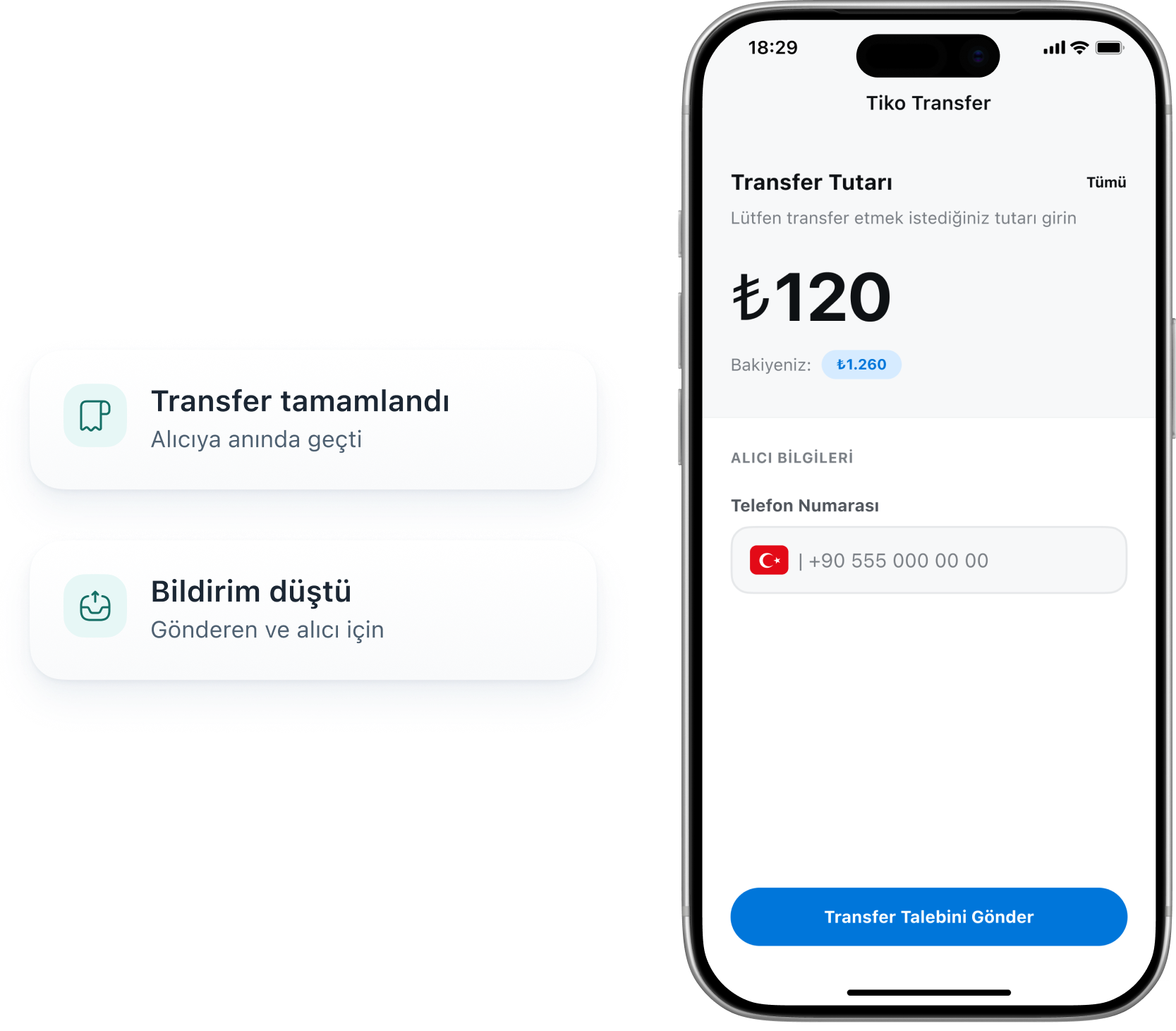 Tiko Cüzdan · Para transferi ekranı